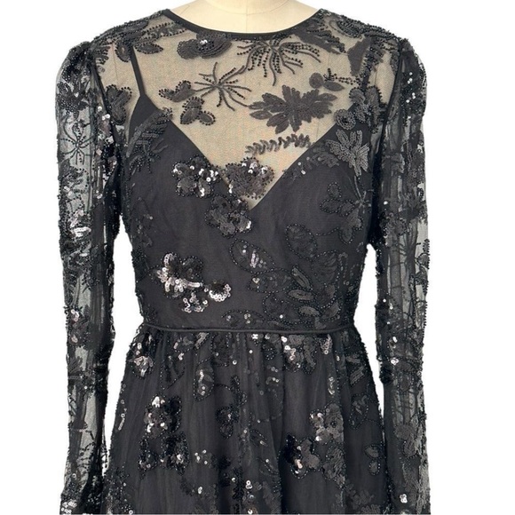 Mac Duggal Black Illusions Embroidered Beaded Sequined Midi Dress Size 0 BNWT - Picture 6 of 16